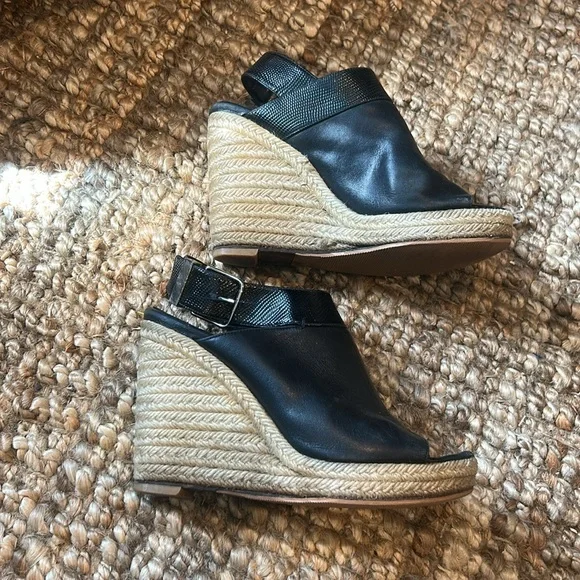 Balenciaga Open Toe Espadrille Leather Wedges Size 36